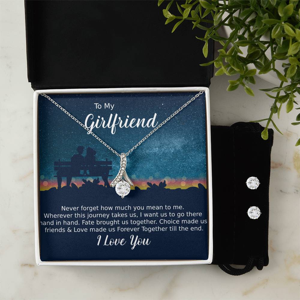 To my Girlfriend Necklace & Clear CZ Earrings