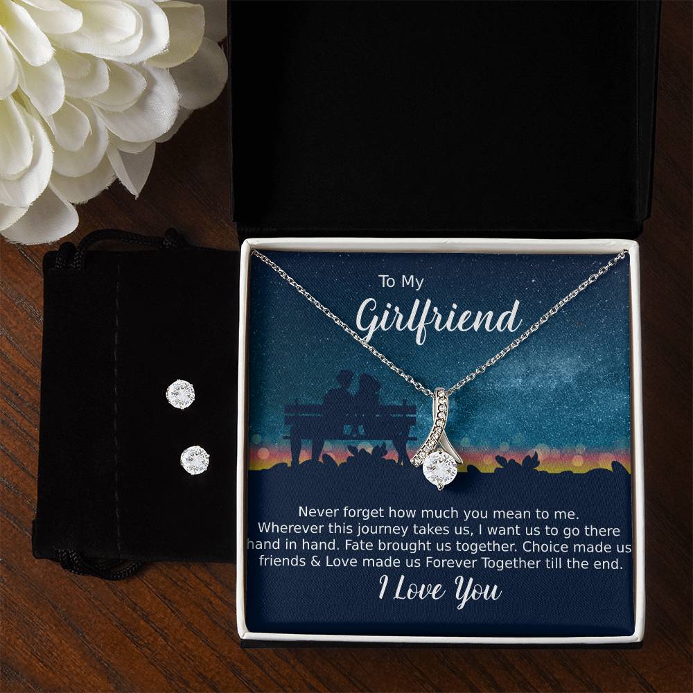 To my Girlfriend Necklace & Clear CZ Earrings