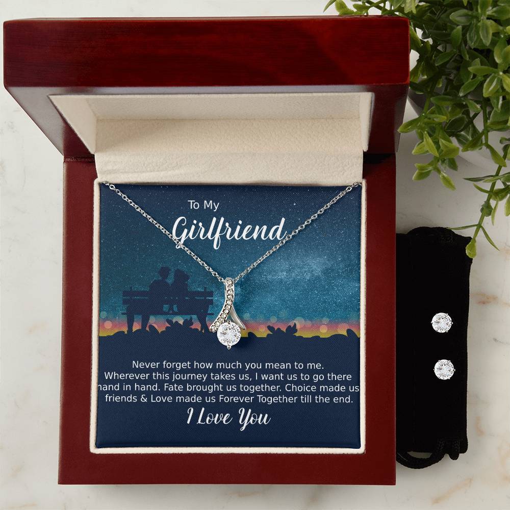 To my Girlfriend Necklace & Clear CZ Earrings