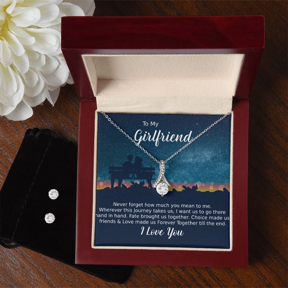 To my Girlfriend Necklace & Clear CZ Earrings